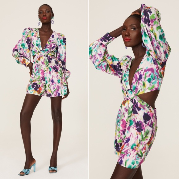 RTR x One33 Social | Abstract Floral Balloon Sleeve Romper | Sz 0 - Picture 1 of 14